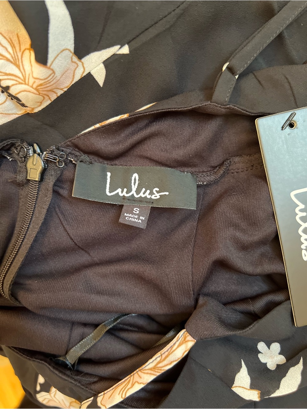 Lulu's Black Asymmetrical Slip Dress Blush Floral Print Size S NWT - Picture 6 of 10